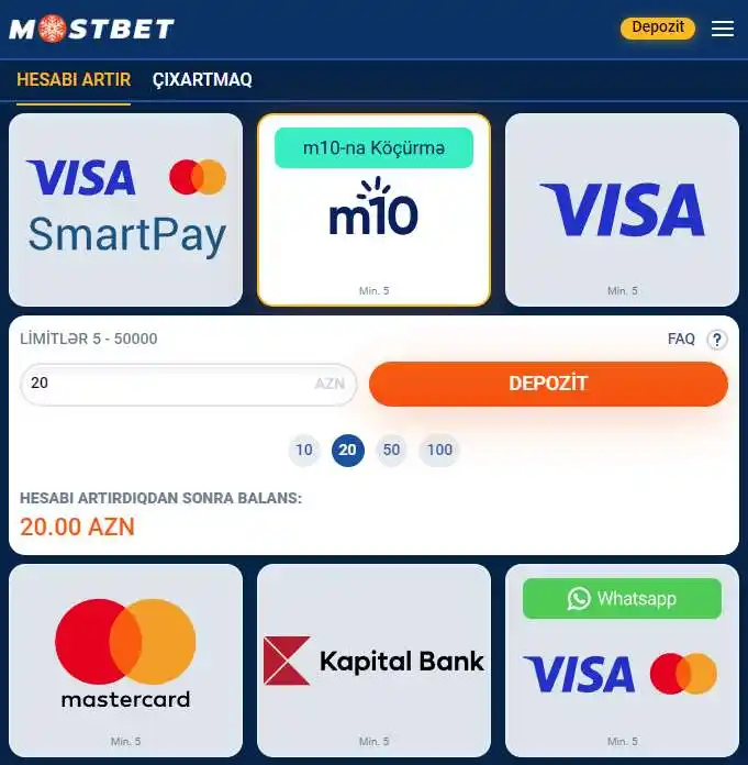 Mostbet Azərbaycanda balans artırımı