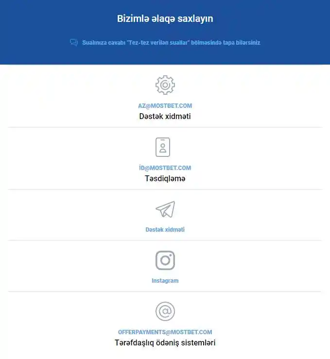 Texniki dəstək xidmətinin əlaqə vasitələri