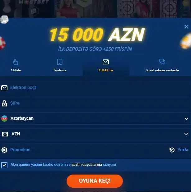 Mostbet Azərbaycanda yeni müştərinin qeydiyyatı